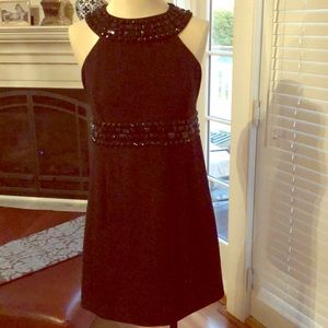 Black a line wool/crepe blend shift dress